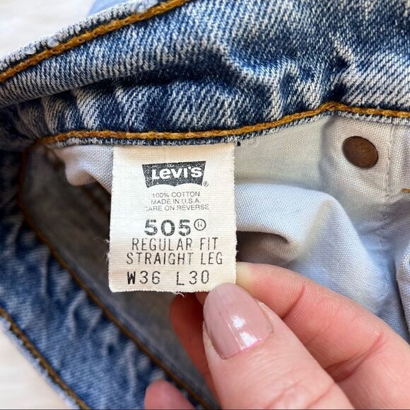 Vintage 90s Levis 505 Regular Fit Straight Leg USA Made Distressed Faded 36X30 - Picture 11 of 12